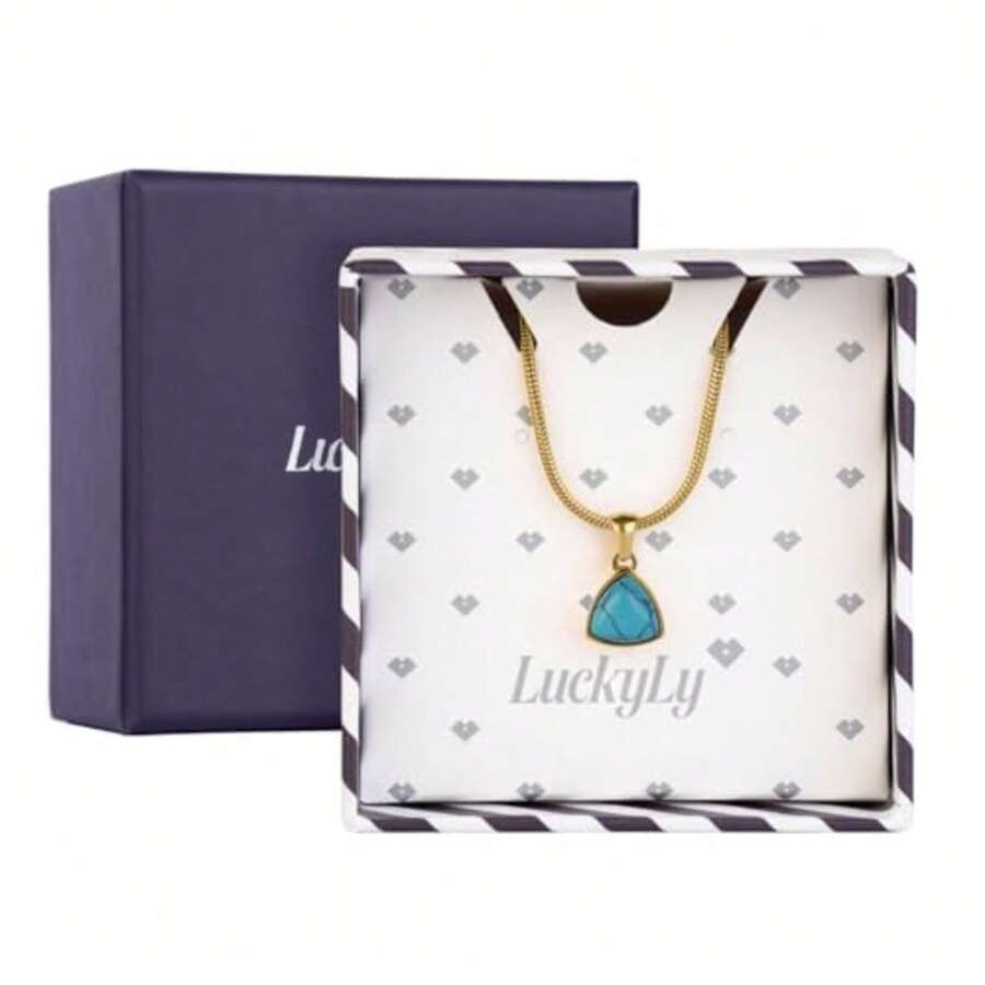 LuckyLy Collares para Mujer Oro 18k con Piedra de Nacimiento, Acero Inoxidable Baño Oro 18k, Cadena y Dije Joyería ideal como Regalos para Mujer Cumpleaños y Regalos para Mamá Navidad, Modelo Sofi - 12. Diciembre - Turquesa - Ver 1