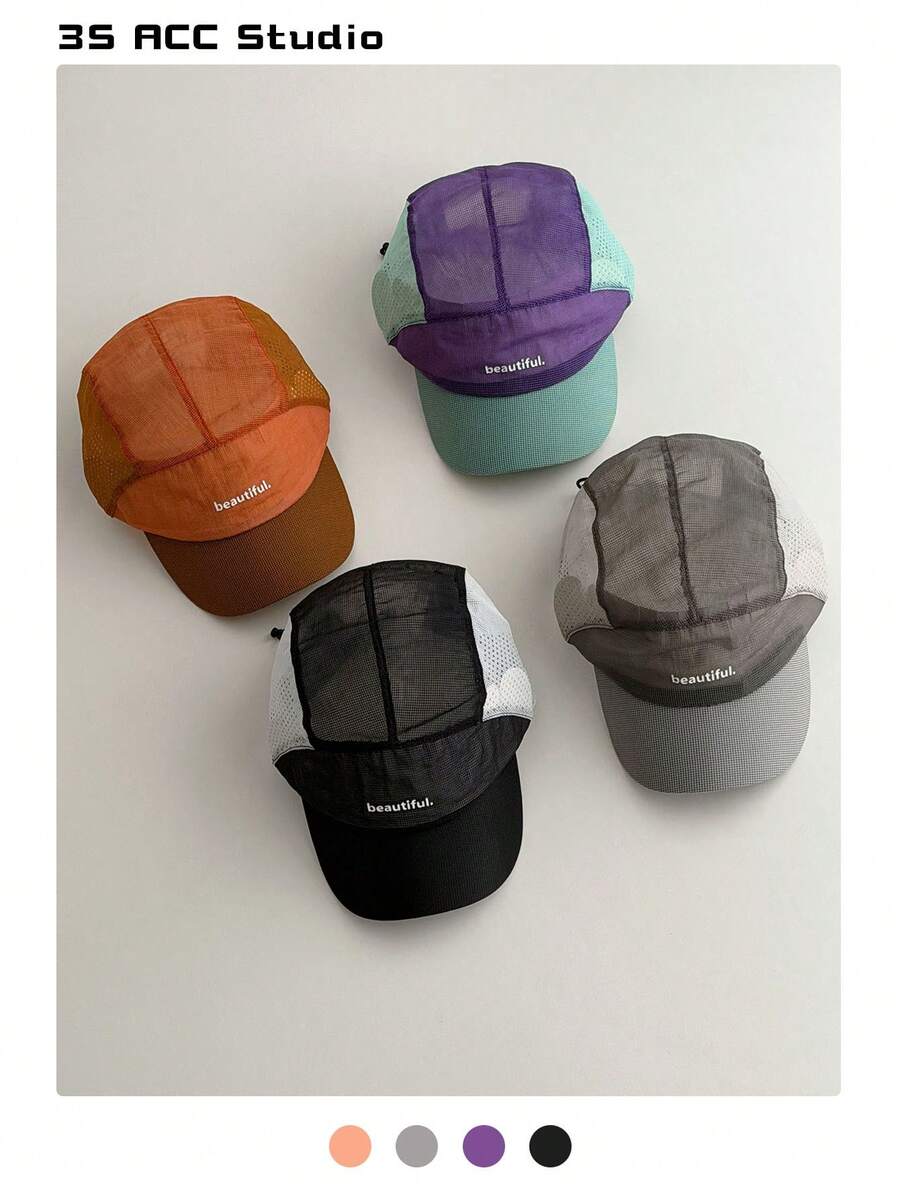 Gorra de camionero de malla transpirable, bordado de letras de bloque de color minimalista, gorra de béisbol unisex, versátil para exteriores de verano, adecuada para todas las estaciones