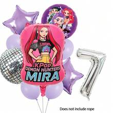 KPop Demon Hunters Ensemble de ballons chiffres argentés pour fille rouge, décoration de fête d'anniversaire pour enfants, musique disco, fille cool, fournitures pour baby shower, cadeau jouet - Ensemble de ballons - Voir 10