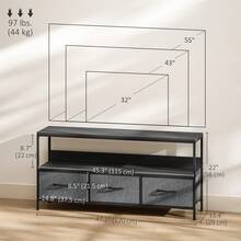 HOMCOM TV Stand With Storage, TV Table With 3 Foldable Linen Drawers And Open Shelf For 55 Inch Television, Entertainment Center For Living Room, Black - 黑色 - 查看 7