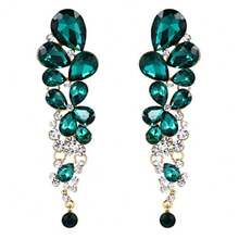 Bridal Fashion Earrings - Silver Tone Green - View 9