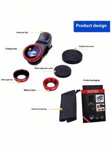1 pieza Kit de lentes de cámara de teléfono portátil 3 en 1 con lente de ojo de pez y lente gran angular, con clip para teléfonos móviles (color aleatorio) - Ver 10