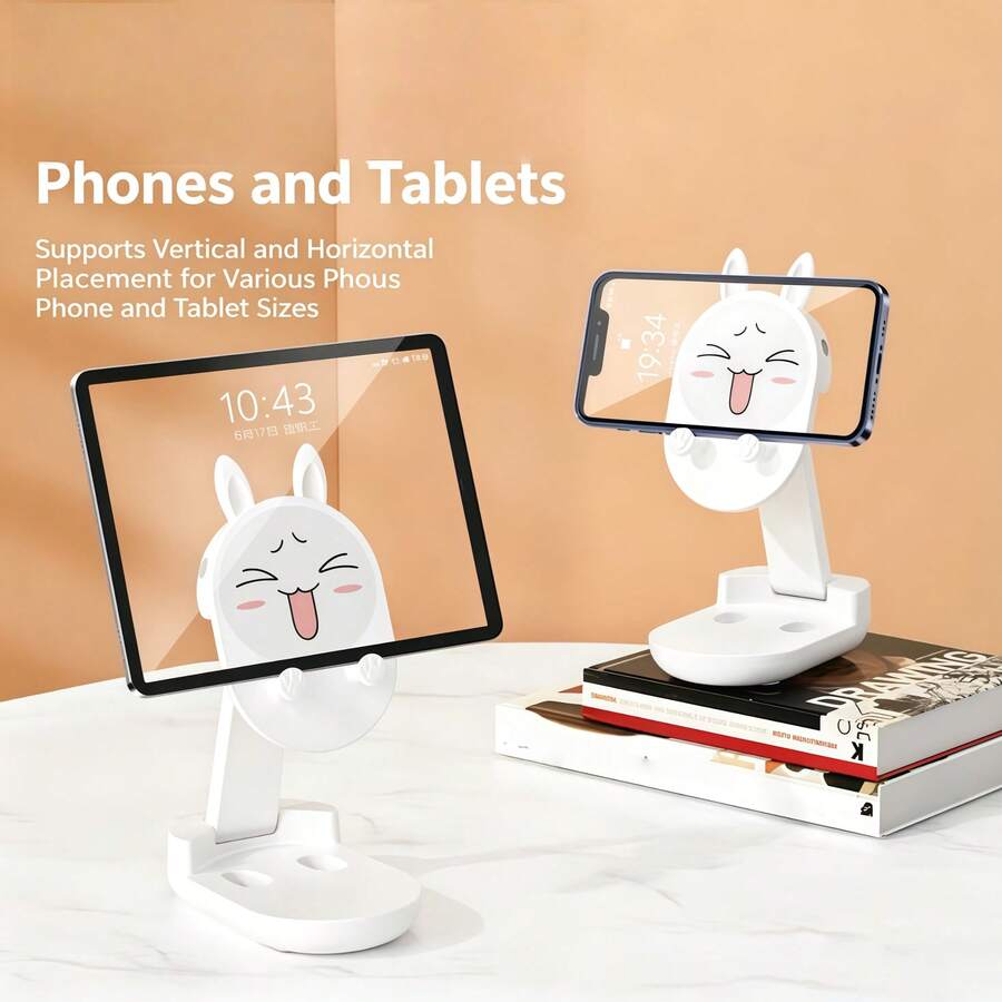 1 pezzo Supporto da tavolo per telefono con design carino a cartoni animati, universale per tablet, supporto regolabile e retrattile, compatto, minimalista e portatile, supporto inclinato per ragazze, ideale per scrivania, streaming live e visione di video