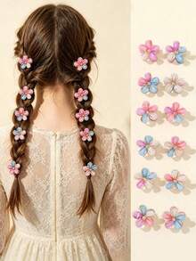 10pcs Girls' Minimalist Fresh Floral Crystal Hair Clips - Pink - View 6