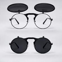 Óculos de Sol Feminino Flip Up Redondo Ilook Vintage Urbano Preto com Estilo Premium - Preto - Visão 2