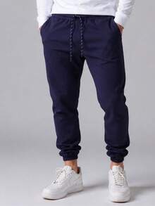 Set Of 2 Men's Slim Jogger Pants With Side Pockets, Drawstring, And Elastane - Navy/Gray - View 6