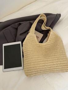 Large Capacity Woven Tote Bag For Women - Beige - View 8
