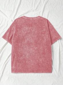 Plus Size Women's Summer Vacation Casual American 4th Of July Independence Day Print Round Neck Short Sleeve Red Washed T-Shirt - Red - View 6