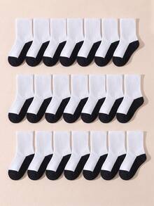 10 Pairs Random Color Children's Mid-Calf Socks, Black & White Color Block Mid-Calf Socks, Pure White Basic Casual Socks, Back To School Shoes & Socks - Multicolor - View 1