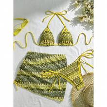 New Three-Piece Swimsuit Set With Embroidery And Gradient, Very Sensual - Blue - View 5