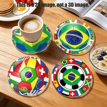 1/6/120pcs, Football Sports Event Image Design, 2D Printed Round PET Coasters, Suitable For Yard, Kitchen, Living Room, Family Gathering Table Decor, Holiday Gifts For Friends, Family, Athletes, Independence Day, July 4th, Valentine's Day, Mother's Day, Birthday, Wedding Party, Home Decor Accessories, Best Gift Choice For Friends - Multicolor C - View 6