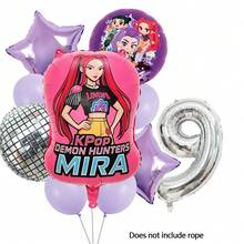 KPop Demon Hunters Ensemble de ballons chiffres argentés pour fille rouge, décoration de fête d'anniversaire pour enfants, musique disco, fille cool, fournitures pour baby shower, cadeau jouet - Ensemble de ballons - Voir 12