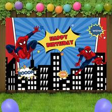 1pcs M Arvel S Pider-Man Happy Birthday Backdrop City Night Superhero Party Background Anime Theme Photography Prop Boy Bedroom Bedside Wall Tapestry Yard Outdoor Gathering Wall Hanging Decor Geek Fan Room Decoration Supplies - C - Xem 6