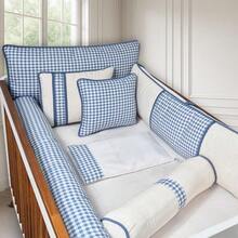 American Standard Crib Set, 8 Pieces, Checkered Pattern, Sintonia, 200 Thread Count Percale - Teal Blue - View 3
