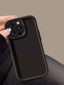 Minimalist Thick Shock-Proof Black Phone Case, Compatible With IPhone 16 Pro Max/16/16 Pro/16 Plus/16E/15/15 Plus/15 Pro/15 Pro Max/11/12/13/14 Pro Max/XS/XR/11 Pro/11 Pro Max/12 Pro/12 Pro Max/13 Pro/13 Pro Max/7 Plus/14 Pro/14 Pro Max/14 Plus/7 Plus/8 Plus/8/SE2/13 Mini/12 Mini, Soft Shell Waterproof Anti-Fall Anti-Scratch. - Black - View 4