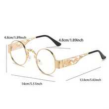 Metal Frame Retro Round Non-Prescription Glasses Unisex Hollow Temple  Decorative Fashion Glasses - Gold - View 2