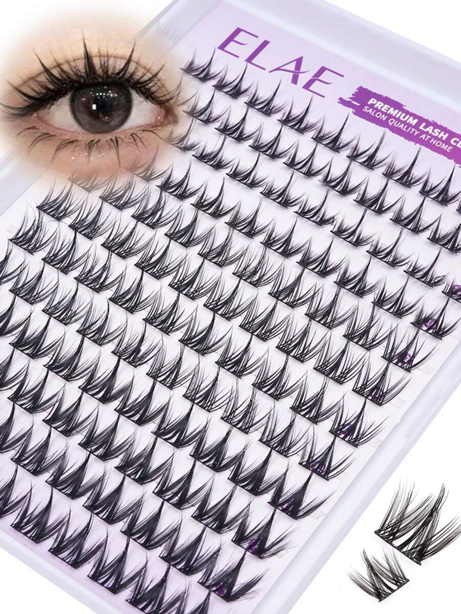 ELAE Beginner Friendly Manga Lash Clusters, Soft Black Band Wispy Cluster Eyelashes, D Curl Lightweight DIY Lash Extensions, 10-14mm Mixed Length, Built-In Eyeliner Effect Faux Mink Cosmetics - Classic Spiky D - 查看 1