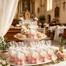 8sets First Communion Candle Favors, Pink Cross Floral Religious Candles With Organza Bags, Perfect For Baptism, Christening, Church Wedding & All Christian Celebration Guest Souvenirs - 8Pcs - View 2