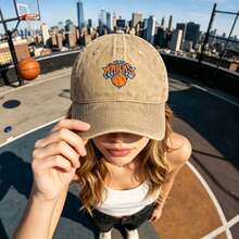 New York Knicks Logo  Vintage Baseball Cap, Washed Denim Adjustable Size, Casual Headwear |   Denim Fabric Hat, Unisex Gifts - 印花可調節 - 查看 12
