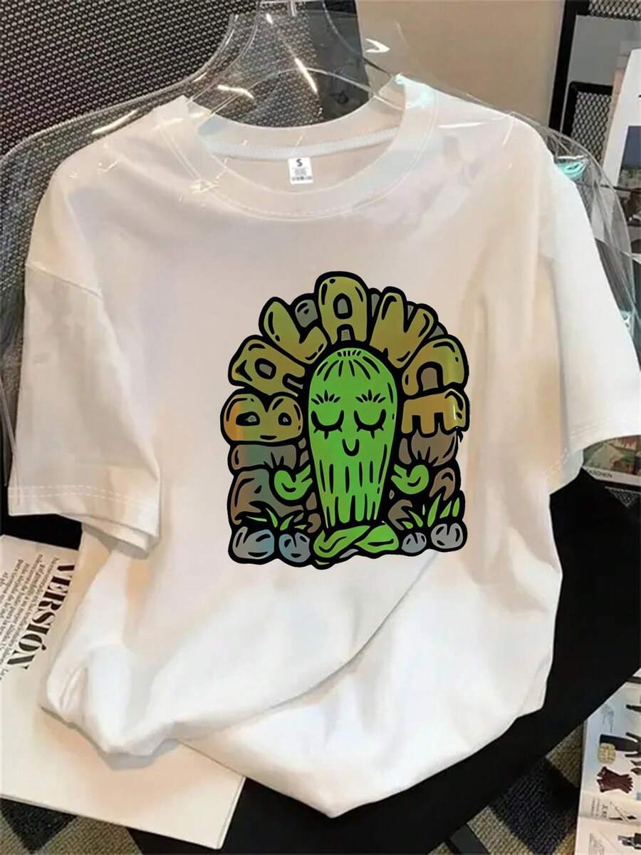Top de mujer de manga corta y cuello redondo con diseño y estampado de calaveras, apto para todas las estaciones. - Blanco - Ver 1
