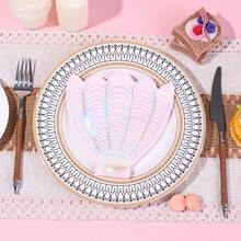 20/40/60pcs Pink Shell-Shaped Napkins With Iridescent Foil, 2-Ply Light Pink Cute Mermaid Tail Ocean Theme Disposable Shell Napkins, Ocean Wave Pattern Paper Napkins Hand Towels, Suitable For Baby Shower, Pool Party Decoration, 13x13 Inches - View 5