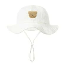 Sombrero de cubo de unicolor con bordado de oso lindo y suave - oso - Ver 13