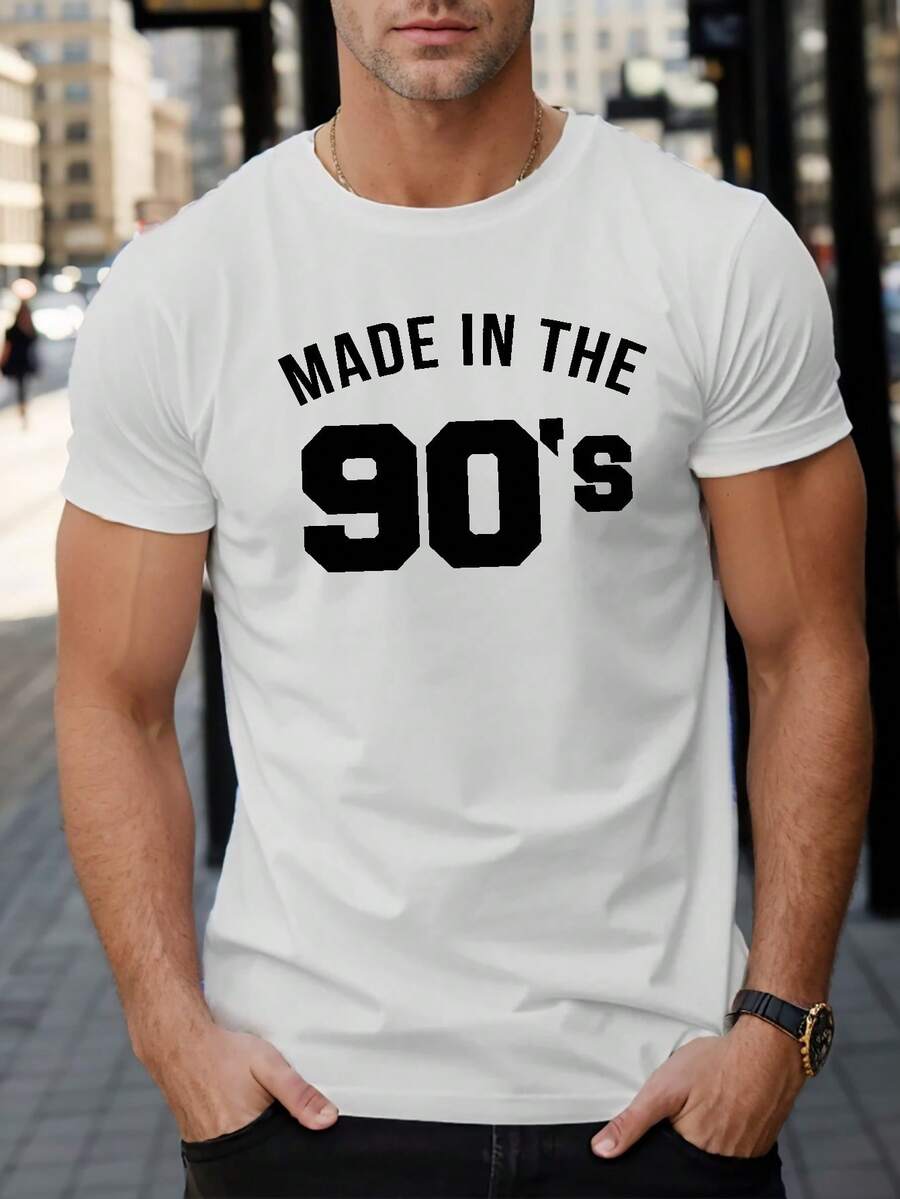 Camiseta casual para hombre de los años 90 - Fibra de poliéster suave, patrón geométrico, cuello redondo, lavable aáquina - Adecuada para todas las estaciones. - Blanco - Ver 1