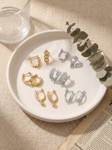 2 Stücke/Set Kupfer Mehrzweck Ohrring Zubehör, mit hochtransparenten weißen Zirkonia besetzt, mehrere Stile verfügbar: Blatt/Rund/Balken/U-Form, DIY Anhänger Ohrring Herstellungsmaterialien - Ohrringe - Übersicht 5