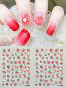 2pcs Cute Peaches Nail Art Stickers Lovely Embossed Fresh Fruits Summer Nail Sliders Nail Supplies DIY Nail Charms Decorations - Multicolor - View 7