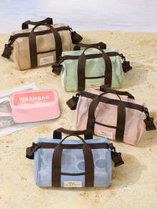 Mesh Beach Tote & Transparent Wash Bag Set, Portable Gym Swim Bag With Adjustable Shoulder Strap, Large Capacity Summer Vacation Travel Bag Set,Waterproof Cosmetic Toiletry Organizer,Vacation Storage Bag,For Vacation, Camping, College Dorm, Pool, Bathroom Supplies, Summer Beach Essentials,Unique Birthday Gifts, Holiday Gifts, Party Gifts, Vacation Gifts, Back-To-School Gifts, Anniversary Gifts - Multicolor - View 2