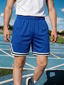 1pc Teen Boys Casual Comfortable Minimalist Versatile Fashionable Outdoor Exercise Shorts, Summer - Blue - View 7