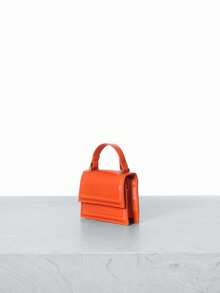 CHICVUE 1 pieza Bolso de mano naranja mini de moda minimalista con textura, bolso cuadrado pequeño, estuche para lápiz labial, bolso de hombro versátil y lindo - Naranja - Ver 2