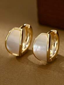 1 Par de Brincos Argola Elegantes, Projetados para Mulheres, Adequados para Casamentos, Noivados, Festas de Aniversário, Presentes do Dia dos Namorados - Ouro amarelo - Visão 1