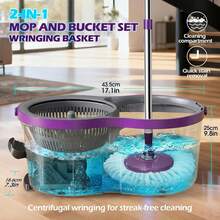 Spin Mop And Bucket System With Foot Pedal, Stainless Steel Adjustable Handle Floor Cleaning Set, Rotating Microfiber Mop Head Storage Organizer Container, Grey, 1 Pack - Purple - 查看 3