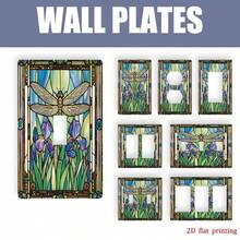 1pc Colorful Glass Pattern Switch Cover Plate Dragonfly & Iris Print 2D Flat Design Personalized Wall Art Decor For Home Kitchen Bathroom Office - Multicolor - View 6