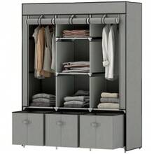 Armario plegable de tela con barra para colgar ropa, cajones y cierre de cremallera, ideal para el dormitorio o vestidor. Dimensiones: 125 x 43 x 162,5 cm. Color: gris claro. - Gris Claro - Ver 7