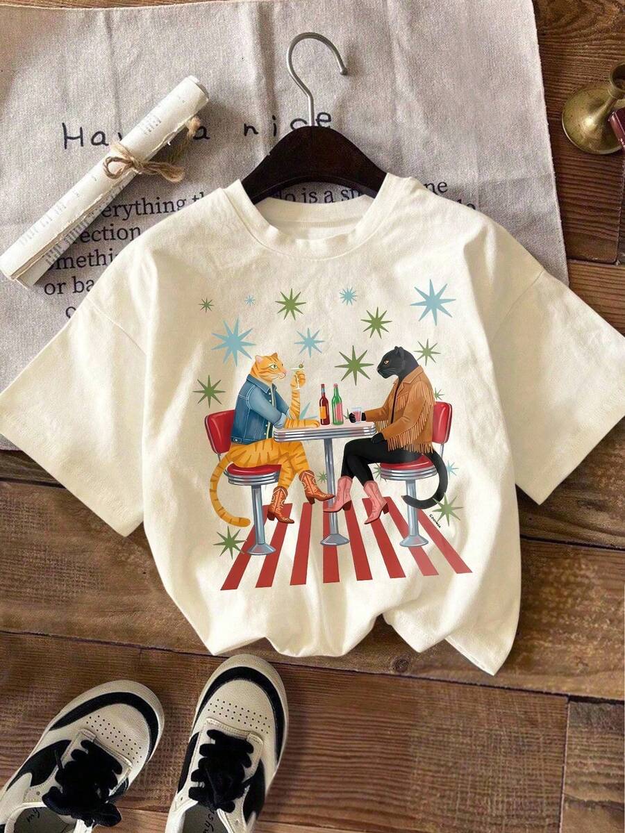 DrmWander Women's T-Shirt, Short Sleeve Graphic Print T-Shirt, Casual Urban Style, Cute Summer T-Shirt, Mom T-Shirts, Blouse, Cute Women's Sweatshirt, Tops For - 杏子 2 - 查看 1