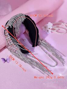 1 pieza Diadema ancha de lujo con decoración de rhinestones, adecuada para fiestas, fotografía, vacaciones, bailes - Plateado - Ver 4