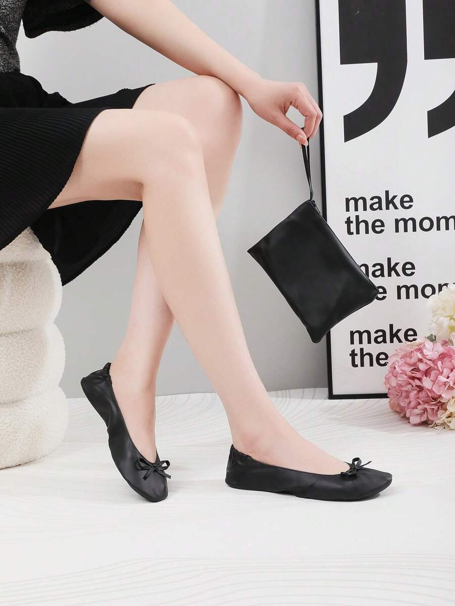 Women's Portable Foldable Ballet Dance Shoes, Black Ballet Dance Shoes, Home Indoor Yoga Practice Dance Shoes, Flat Practice Dance Sports Shoes, Performance Ballroom Dance Sports Shoes, Comfortable Lightweight Portable Soft - Black - View 1