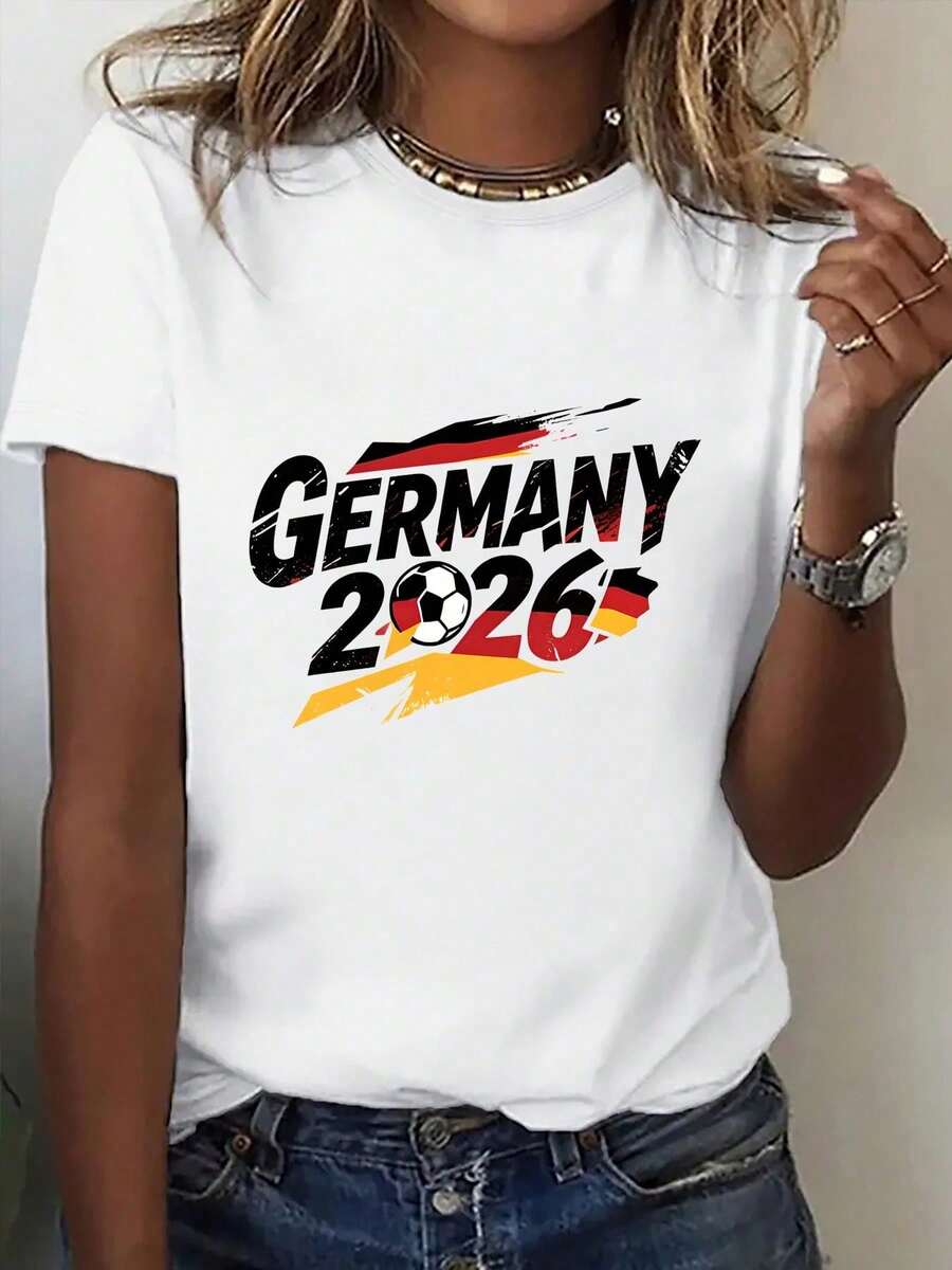 Kortärmad T-shirt för kvinnor med grafiskt tryck, rund hals, mjukt och luftigt tyg, olika storlekar, tvättbar, perfekt för vardagsbruk och sommar. - Vitt - Visa 1