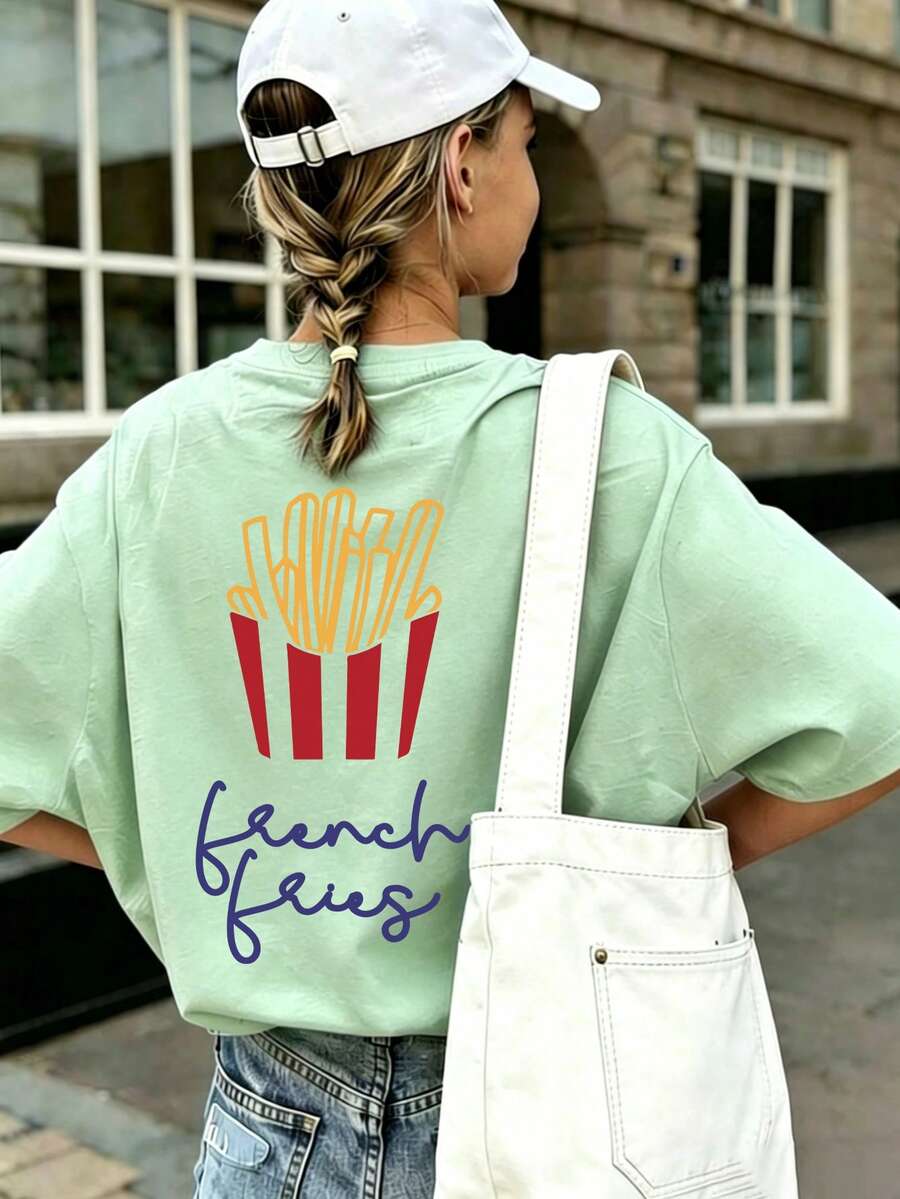Tween Girl-Cartoon Print T-Shirt, Suitable For Girls' Daily Wear, Girls' Spring/Summer Casual Versatile Top - Mint Green - View 1