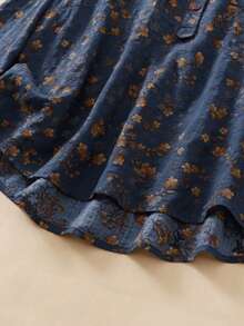 Áo khoác cardigan dài tay cổ polo đa năng họa tiết hoa nhí dành cho nữ cỡ lớn, thích hợp cho kỳ nghỉ xuân. - Màu xanh lam - Xem 6