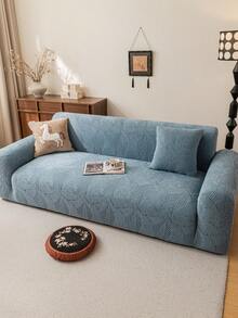 1pc Jacquard Sofa Cover, Plush Velvet Multifunctional Full Coverage Sofa Protector, Holiday Decor Stretch Fitted Sofa Slipcover, Suitable For 1/2/3/4 Seater Combination Sofa And Straight Sofa - Blue - View 4