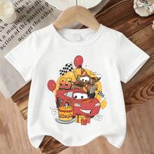Disney Cars Lightning McQueen Birthday T-Shirt For Toddlers & Kids, Race Car Cake & Balloon Print, 2-14 Years, Express Delivery - 白色 - 查看 2