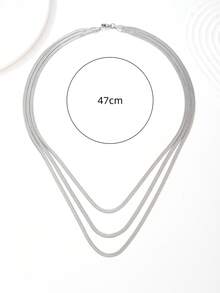 1pc Elegant Triple Layer Flat Fishbone Chain Necklace, Layered Neck Accessory, Suitable For Casual And Date Occasions - Silver - View 4