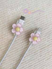 2 Transparent Flower Charger Protector Cases - Pink - View 3