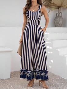 Traje de piernas anchas estampado para damas - Albaricoque - Ver 2