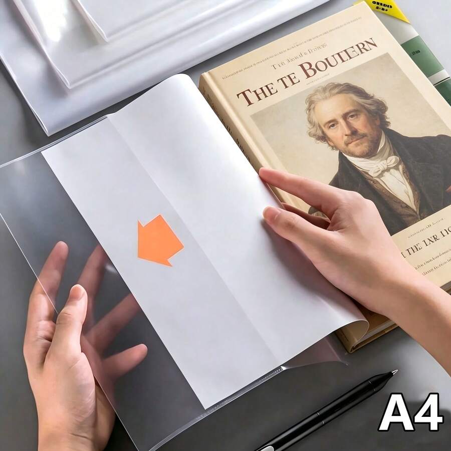 A4 Size Transparent Plastic Book Cover, Transparent Book Cover, Suitable For School, Waterproof And Wear-Resistant, For School, Office And Daily Use During The Backto-School Season, Waterproof Adjustable Transparent Protective Cover Film. - A4 - View 1