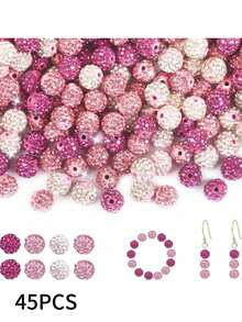 45顆 10mm 彩色閃亮圓形 Shamballa 迪斯可珠，亮片黏土水鑽，水鑽，項鍊、手鍊、耳環，珠寶製作材料，派對裝飾，情人節 - 45pcs - 查看 1