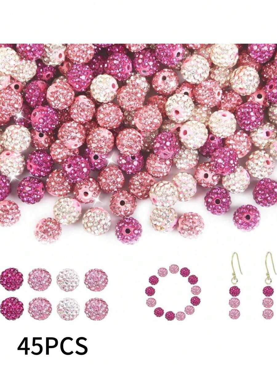 45顆 10mm 彩色閃亮圓形 Shamballa 迪斯可珠，亮片黏土水鑽，水鑽，項鍊、手鍊、耳環，珠寶製作材料，派對裝飾，情人節 - 45pcs - 查看 1